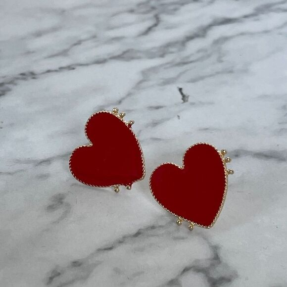 Zara Heart stud shape valentines day red earrings NEW - Picture 1 of 5